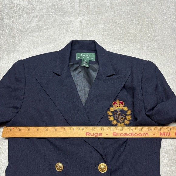 VTG Lauren Ralph Lauren Women's 4 Wool Coat Navy Blue Crest Gold Buttons USA - Picture 12 of 13